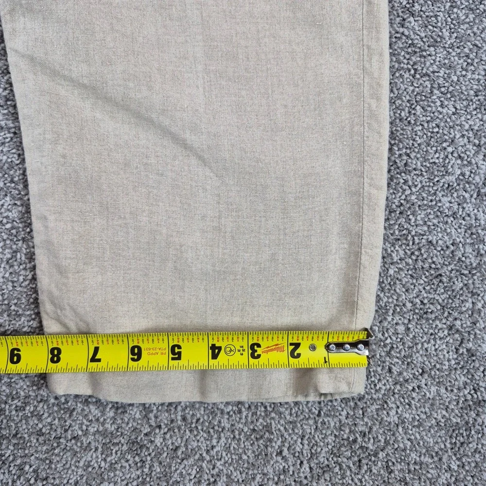 Eddie Bauer 100% Linen Pants Mens 35 Beige Pleated Cuffed Trousers